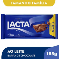 Tablete de Chocolate 165 Gramas Lacta Ao Leite