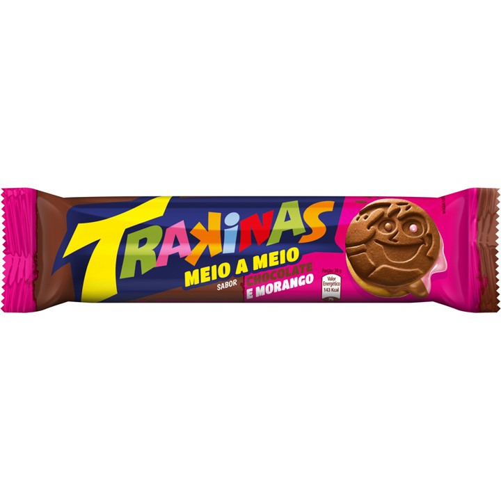Biscoito Trakinas Recheado Meio/Meio Chocolate/Morango 126G