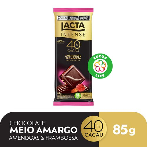 Tablete Lacta Intense 40% Nuts Amendoas e Framboesa