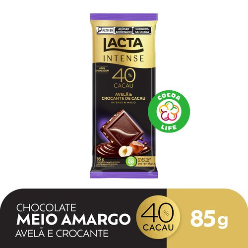 Tablete Lacta Intense 40% Nuts Avel e Crocante de Cacau