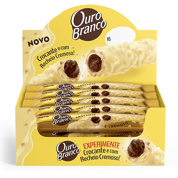 Stick Wafer Recheado com Cobertura Chocolate Branco Lacta Ouro Branco (15X25g)