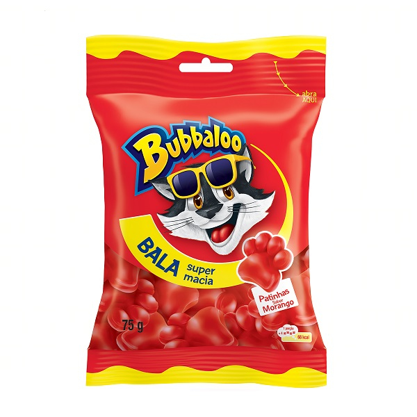 Bala Morango Patinhas Bubbaloo Pacote 75g